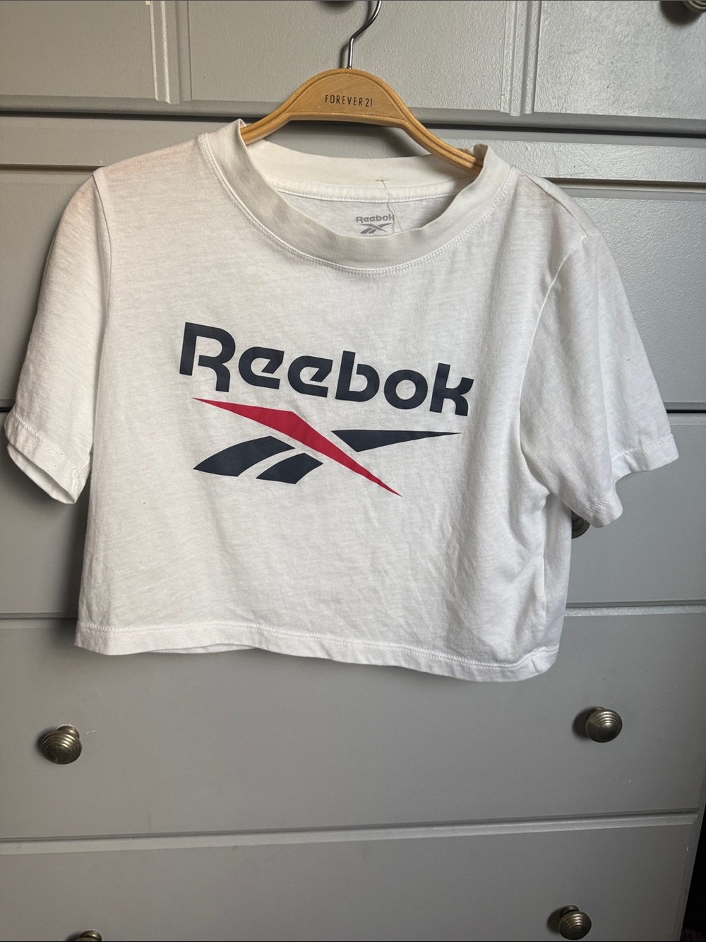 Reebok  crop White Tee with Navy and Red Logot